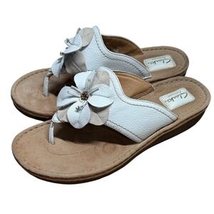 Clarks Artisan White Leather Flower Wedge Sandals Size 10M Boho Fairy Cottage